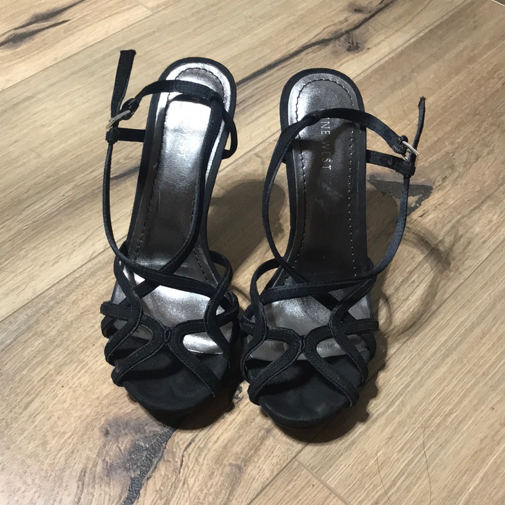 Nine West suede black strappy sandal heel capria